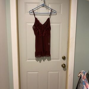 SHEIN Burgundy Lace Trim Chemise with Robe